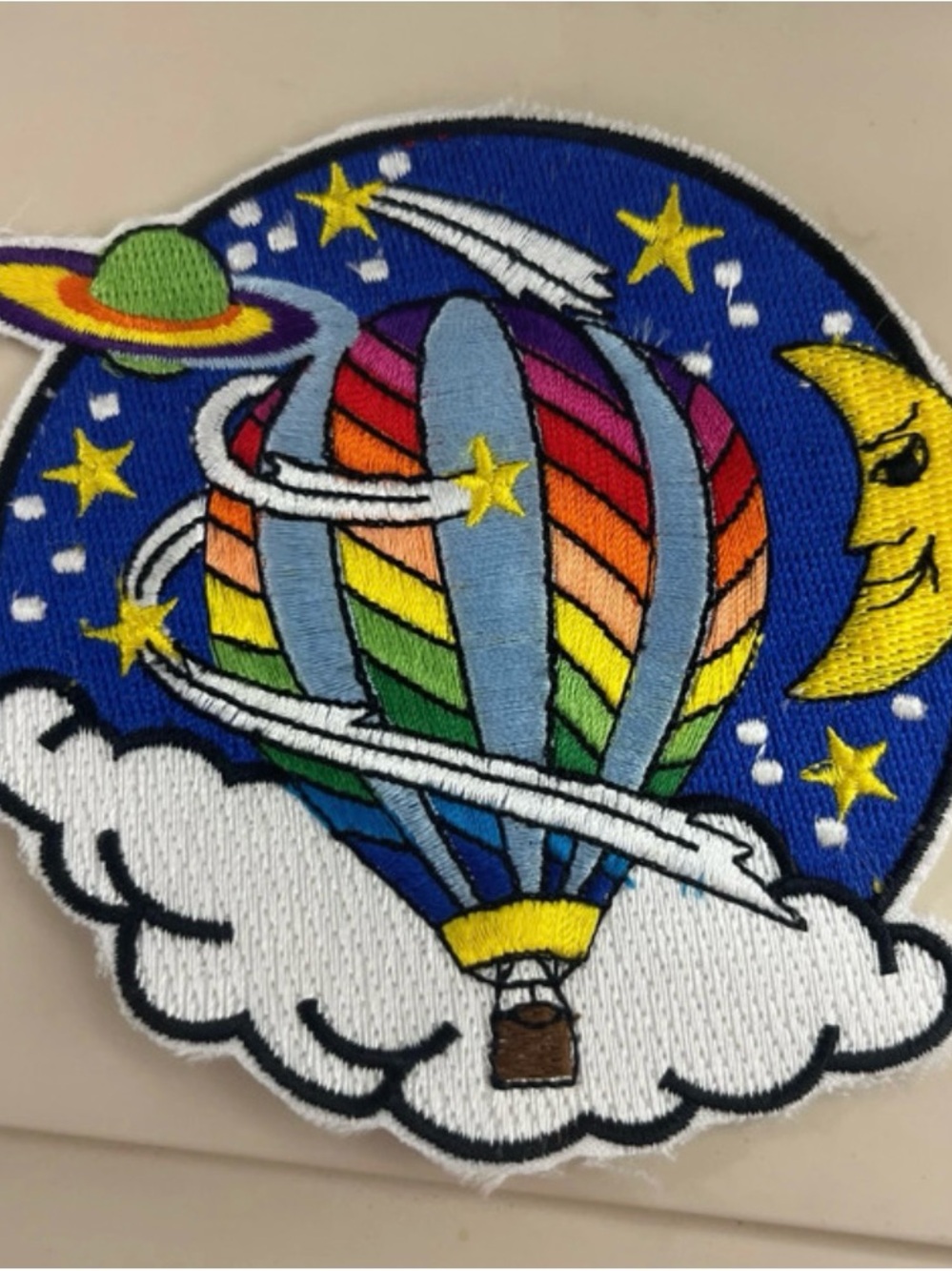 Kids Rainbow Hot Air Balloon Patch - Multicolor Embroidered Accessory